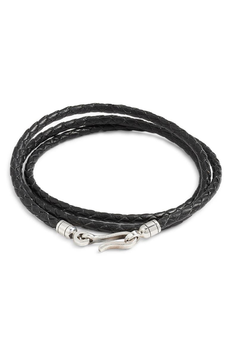 Caputo & Co. Men's Euro Braided Leather Triple Wrap Bracelet, Main, color, Black