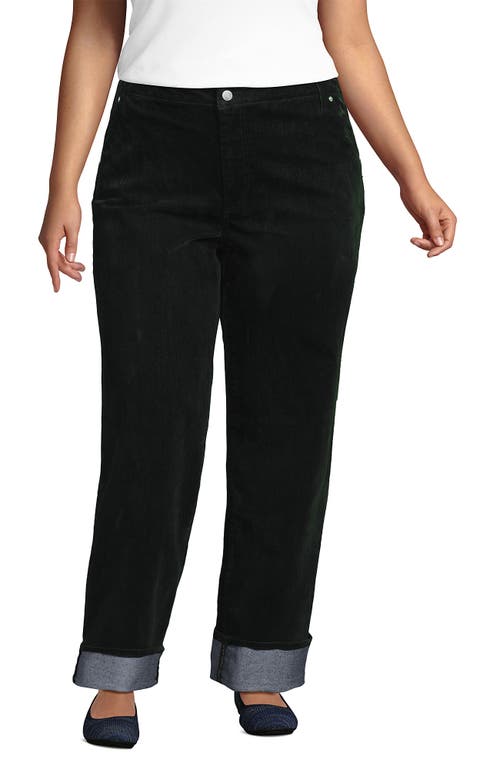 Lands' End Plus Size Flocked Denim Mid Rise Relaxed Straight Leg Cuff Jeans In Black