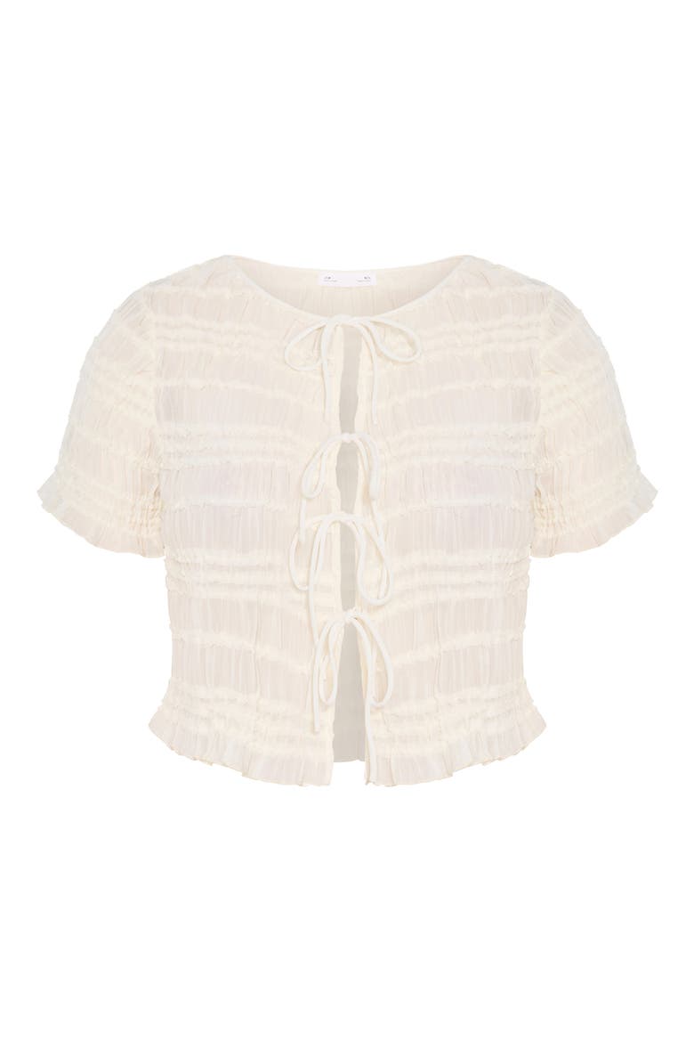 Emelia Shirred Tie Front Top, Alternate, color, CREME