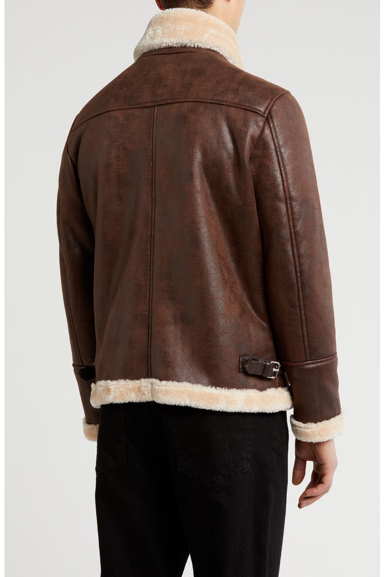 Faux Shearling Lined Bomber Jacket, Alternate, color, DARK BROWN