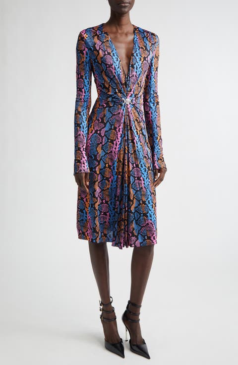 Python Print Long Sleeve Liquid Jersey Dress