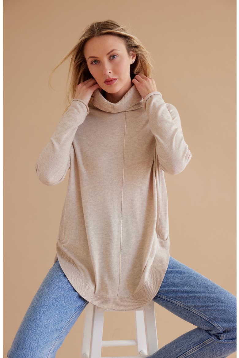 Turtleneck Tunic Sweater, Alternate, color, BEIGE OATMEAL LIGHT HEATHER