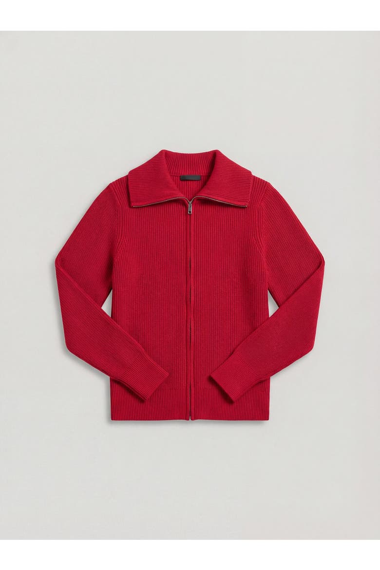 Cotton Zip Through Collar Knit Cardigan, Alternate, color, Red