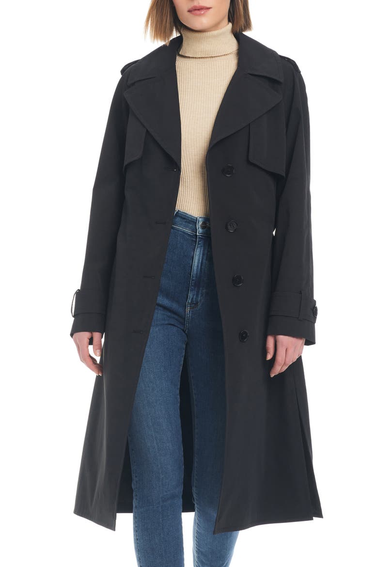water resistant trench coat, Main, color, BLACK