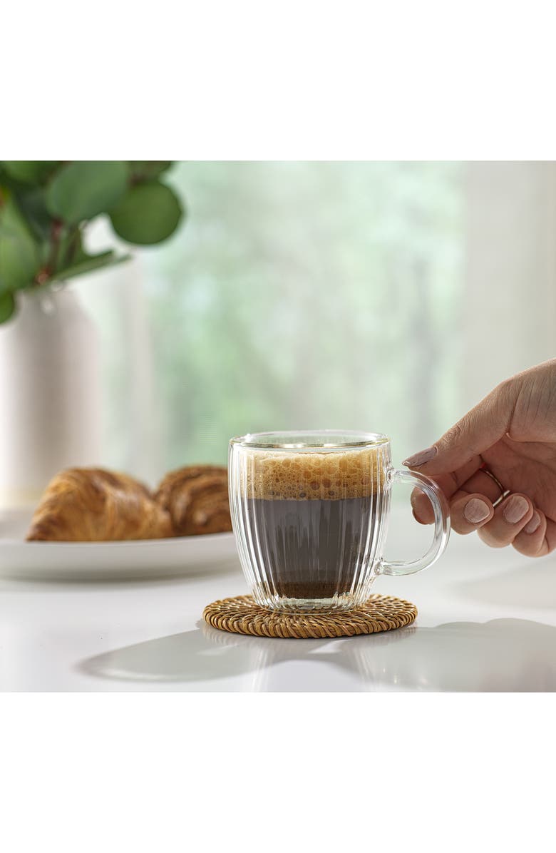 JoyJolt Set of 6 Fluted Double Wall Glass Mug, Alternate, color, Clear