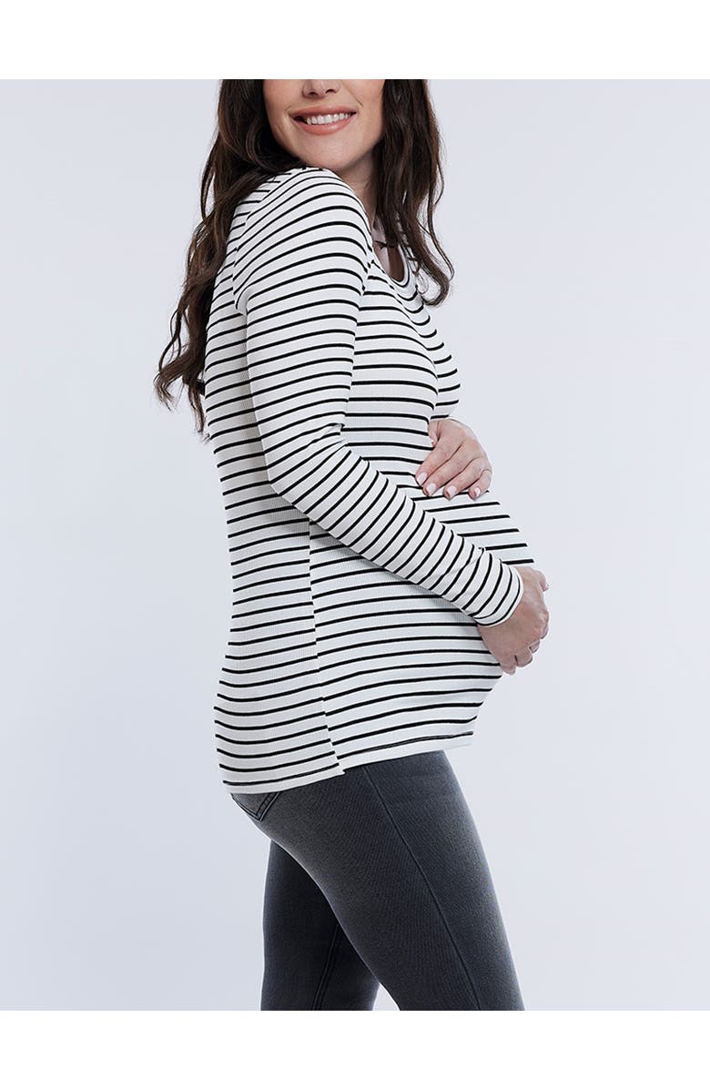 MOTHERHOOD MATERNITY Square Neck Rib Knit Long Sleeve Tee, Alternate, color, White/Black Stripe