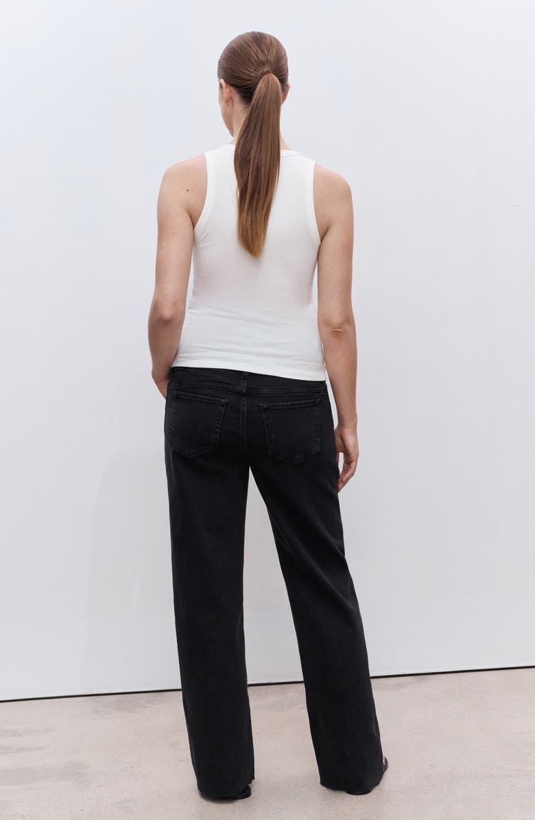 MANGO Over the Bump Raw Hem Wide Leg Maternity Jeans, Alternate, color, Black Denim