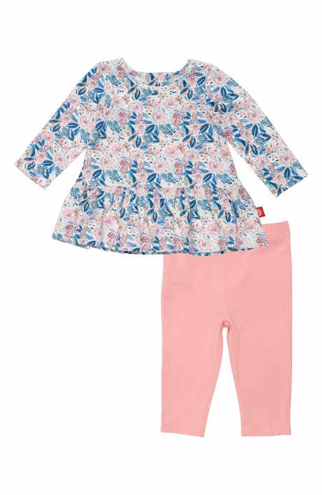Magnetic Me Kids' Floral Ruffle Peplum Magnetic Top & Leggings Set