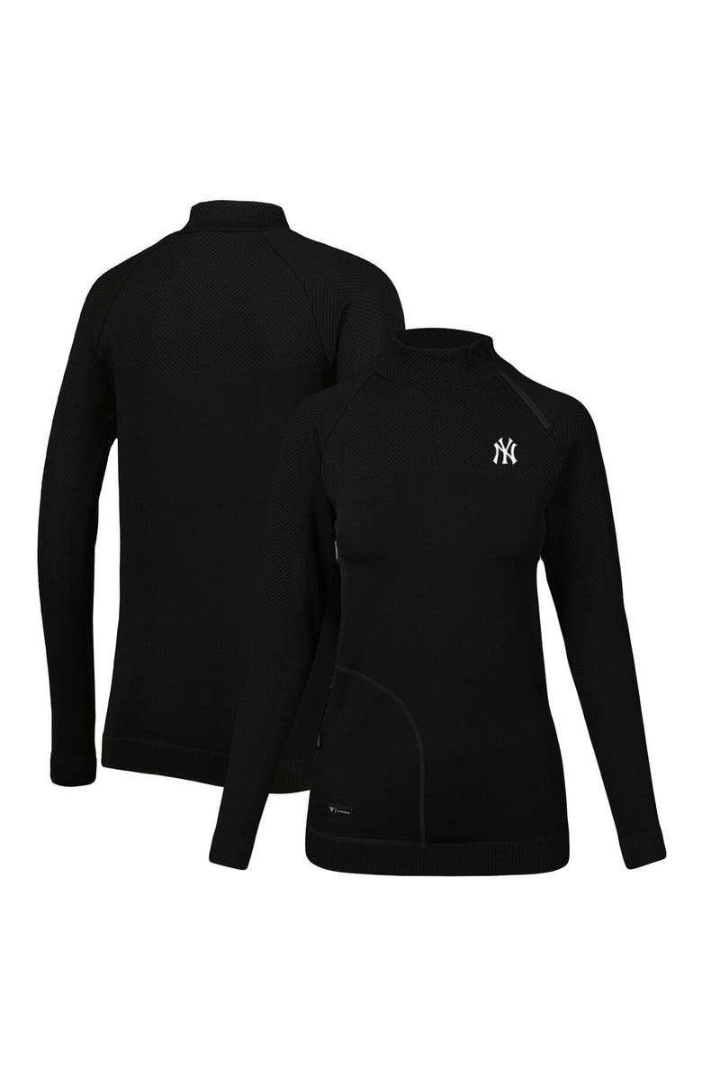 LEVELWEAR Women's Levelwear Black New York Yankees Verse Asymmetrical Raglan Tri-Blend Quarter-Zip Jacket, Main, color, Black