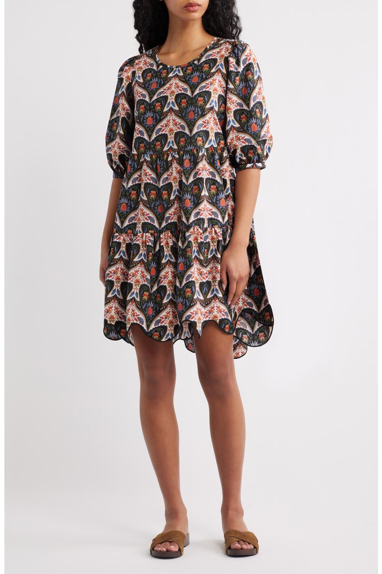 Porcelain Birds Print Minidress, Main, color, BLACK