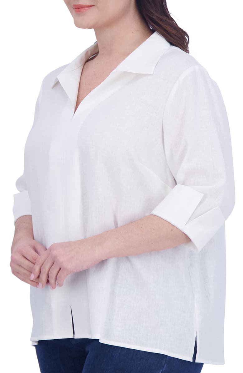 Foxcroft Agnes Three-Quarter Sleeve Linen Blend Top, Alternate, color, 