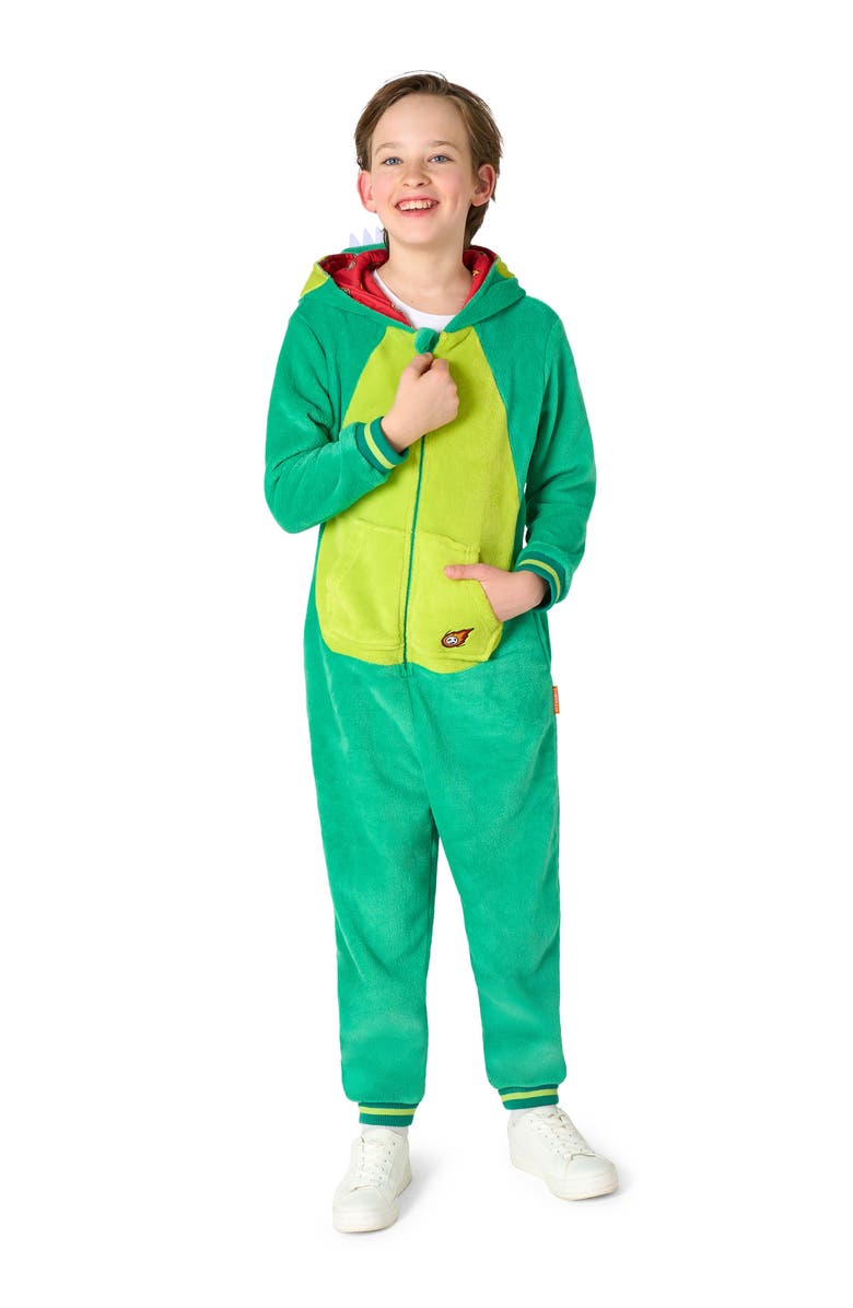 OppoSuits Kids' Dinosaur One Piece Hooded Jumpsuit, Main, color, Green