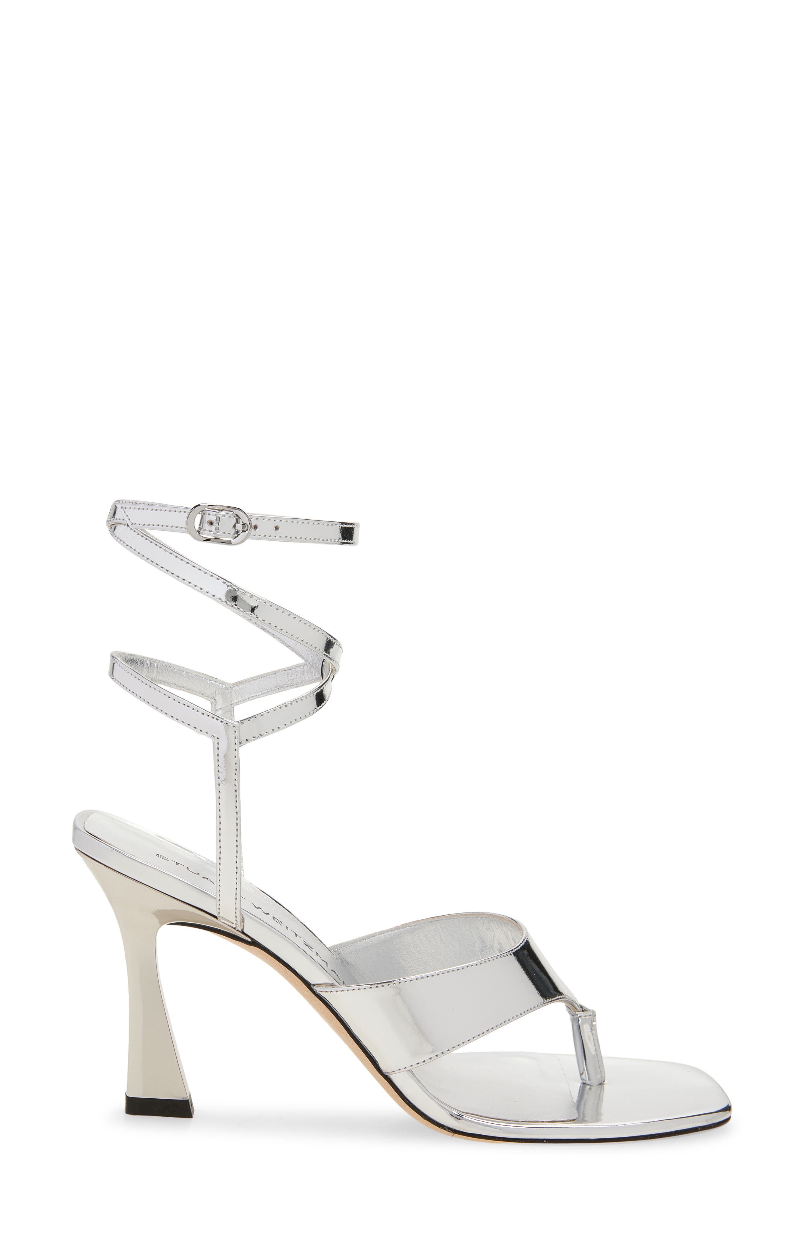 Stuart Weitzman Vinnie Wrap 85 Sandal, Alternate, color, Silver Specchio