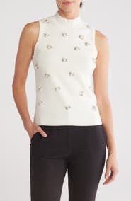 JASON WU Embellished Mock Neck Crop Tank