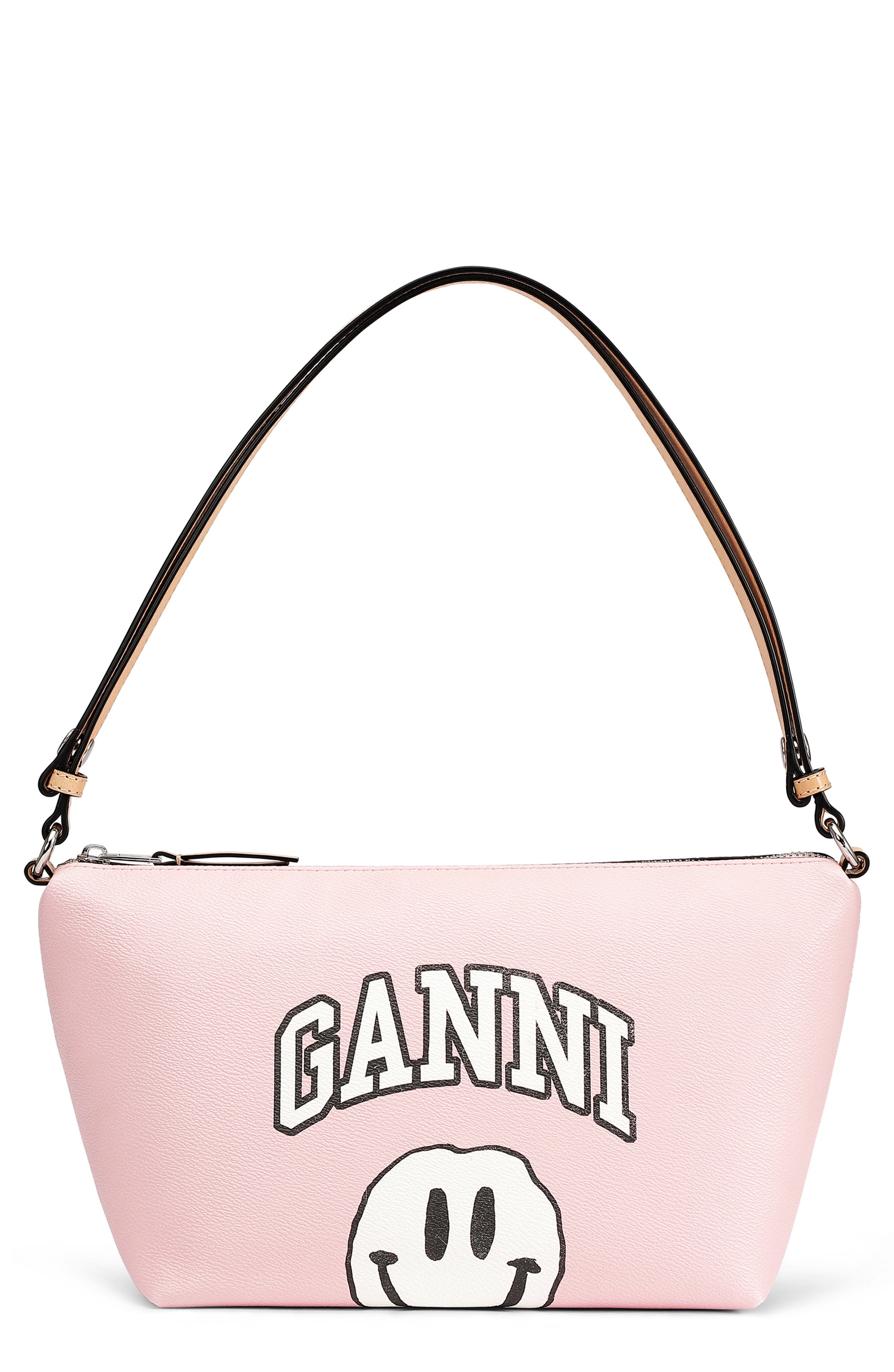 Ganni Mini Smiley Print Shoulder Bag, Main, color, 