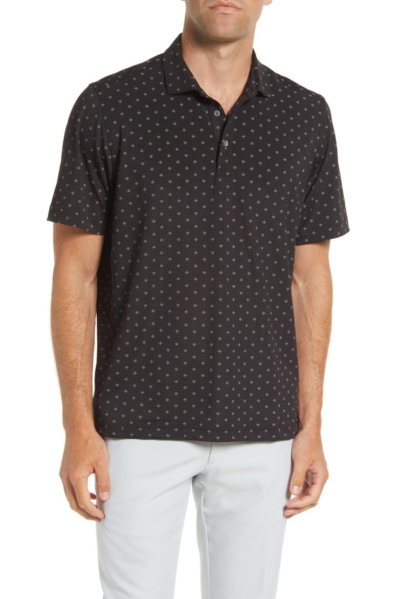 Virtue Piqué Tile Print Polo, Main, color, BLACK