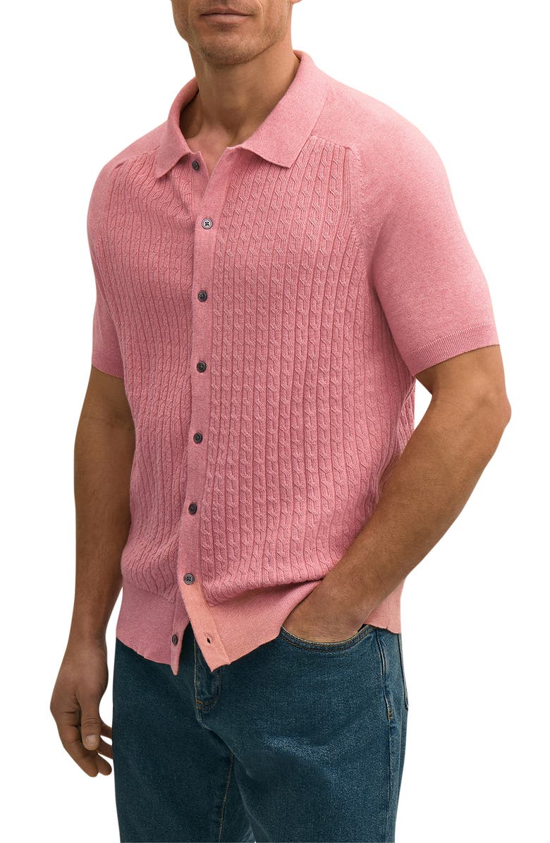 Brooks Brothers Cabled Full Button Cotton Cardigan, Main, color, Bright Rose