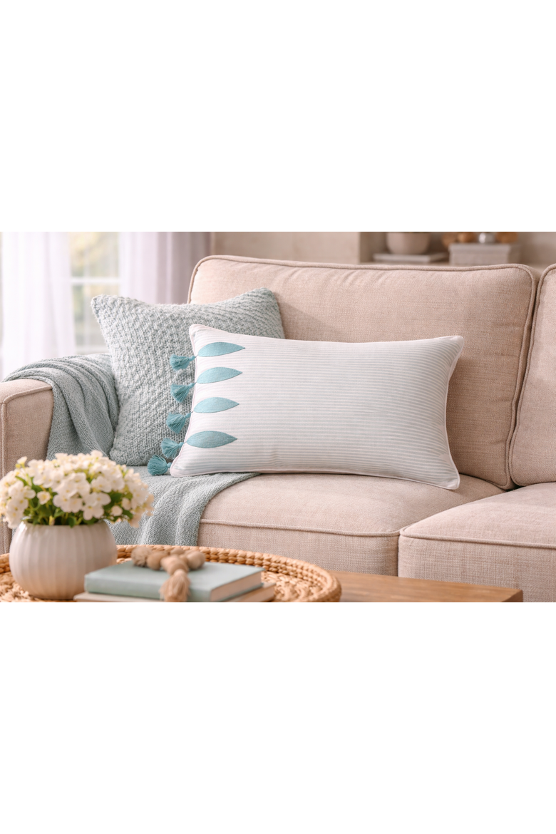 Tassel Fish Cotton Blend Accent Pillow, Alternate, color, Blue