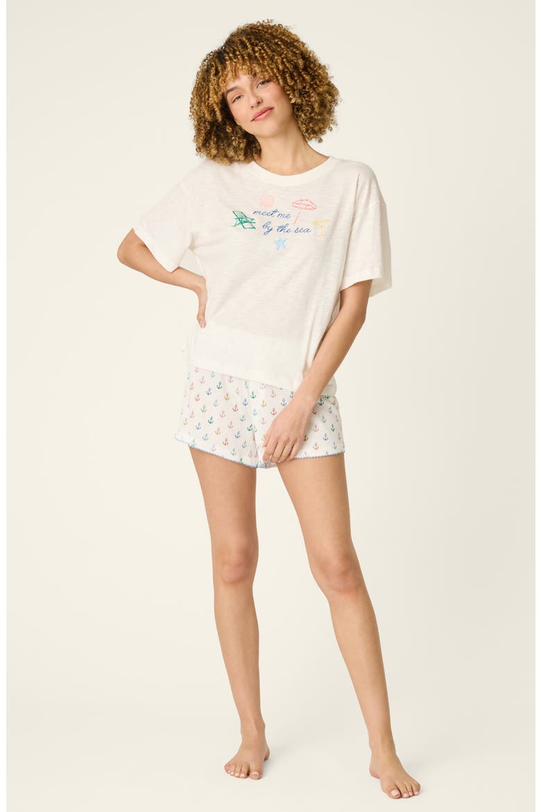Meet Me By The Sea Embroidered Cotton Blend Pajama Top, Alternate, color, IVORY
