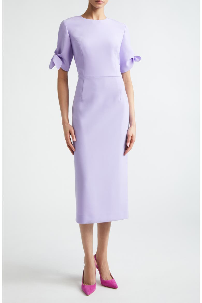 Tie Sleeve Stretch Crepe Midi Sheath Dress, Main, color, VIOLETA