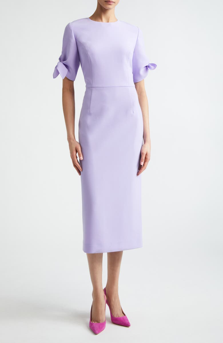 Carolina Herrera Tie Sleeve Stretch Crepe Midi Sheath Dress, Main, color, Violeta