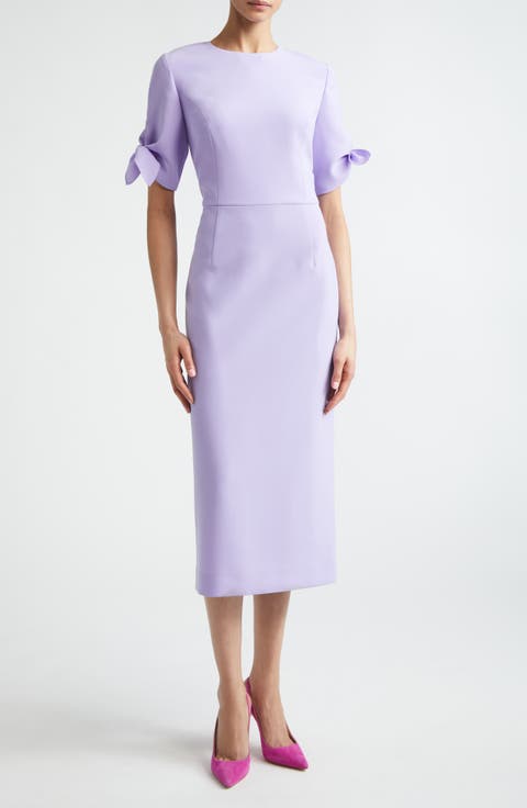 Tie Sleeve Stretch Crepe Midi Sheath Dress