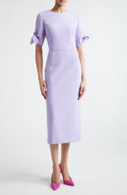 Carolina Herrera Tie Sleeve Stretch Crepe Midi Sheath Dress