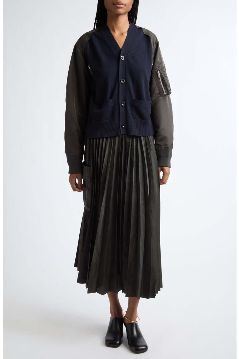Pleated Cargo Midi Skirt, Alternate, color, DARK KHAKI