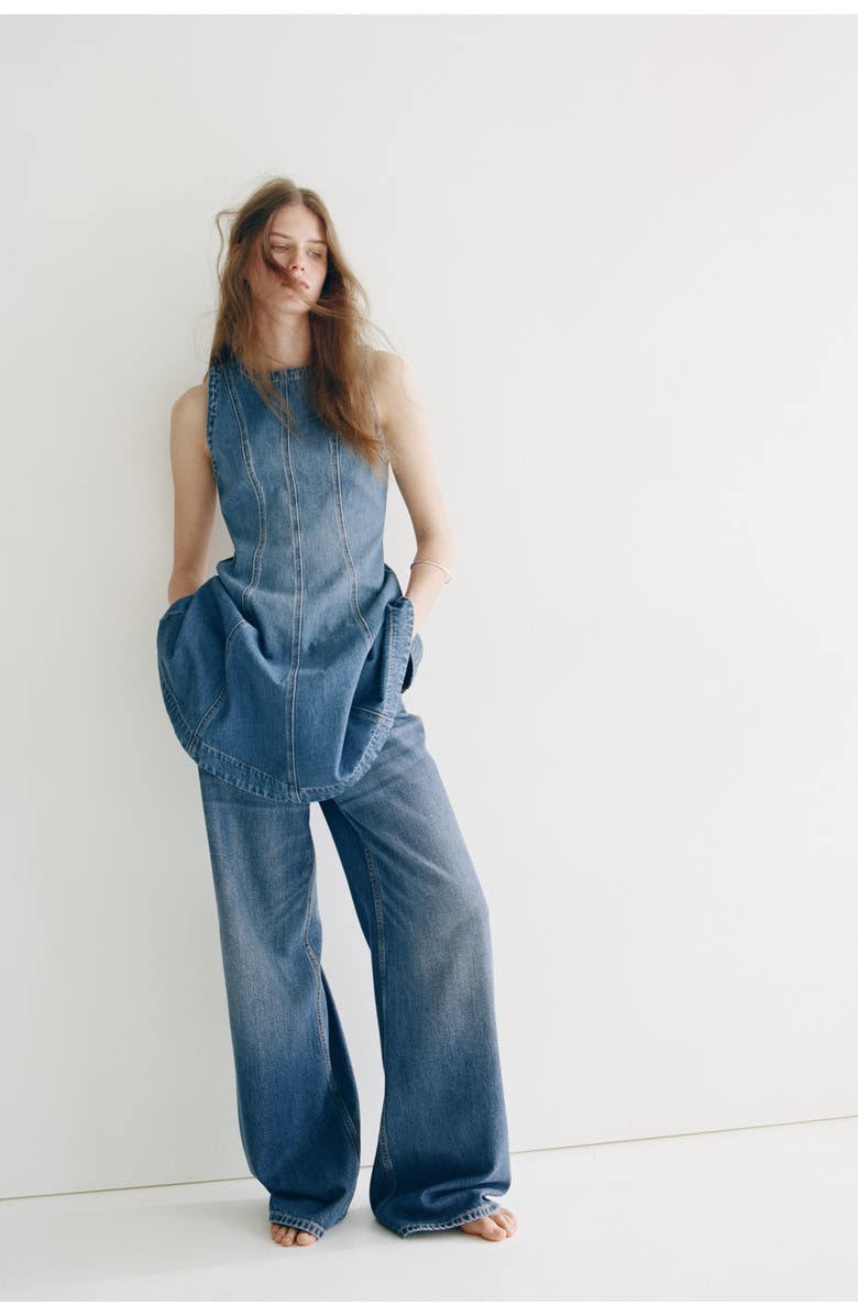 H&M Flared-skirt Denim Dress, Alternate, color, Denim Blue