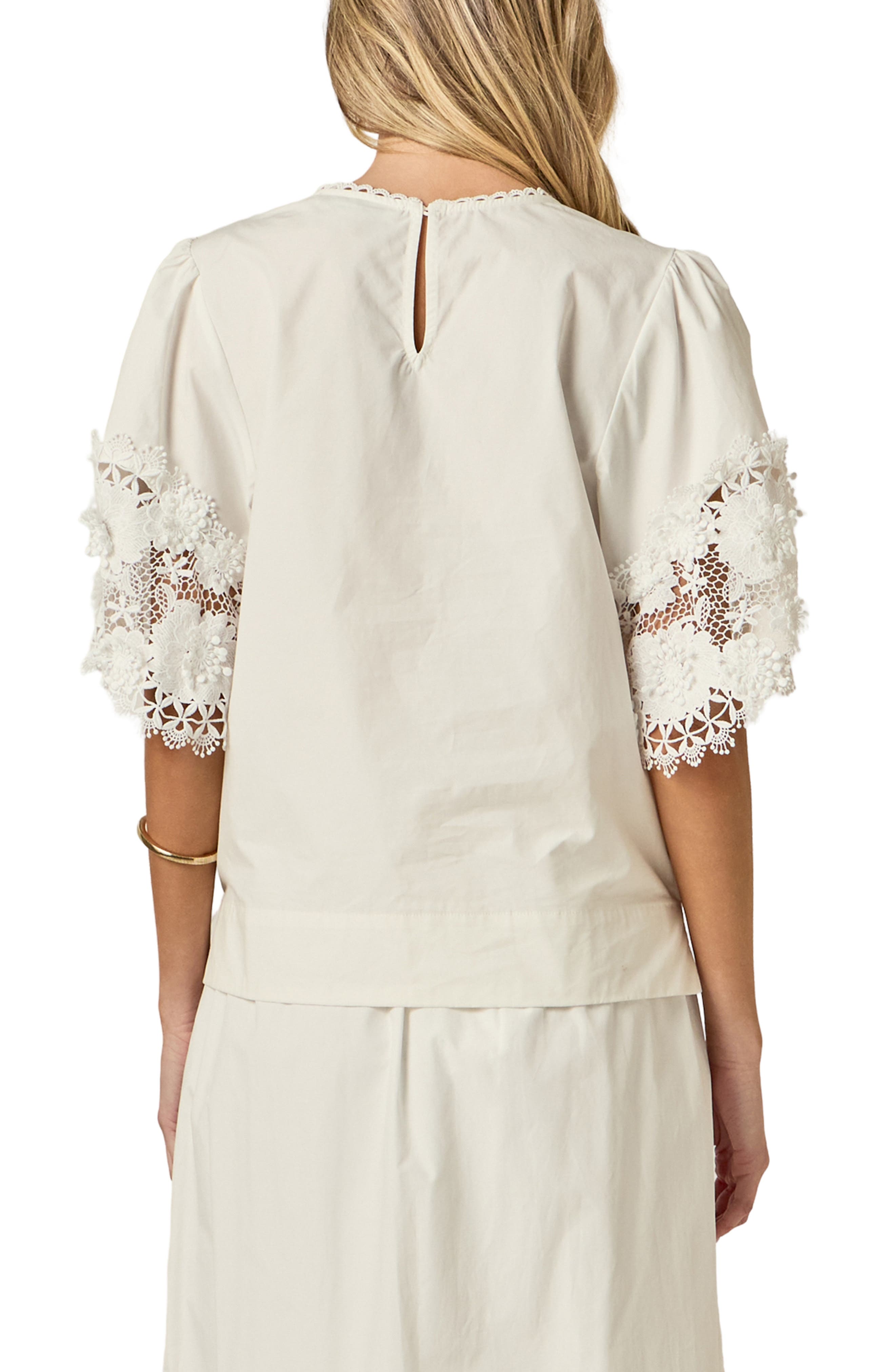 Open Stitch Puff Shoulder Top - image 2