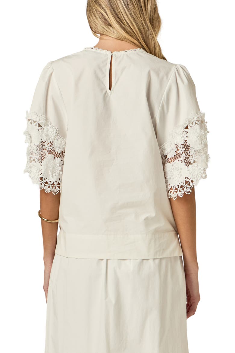 Open Stitch Puff Shoulder Top, Alternate, color, WHITE