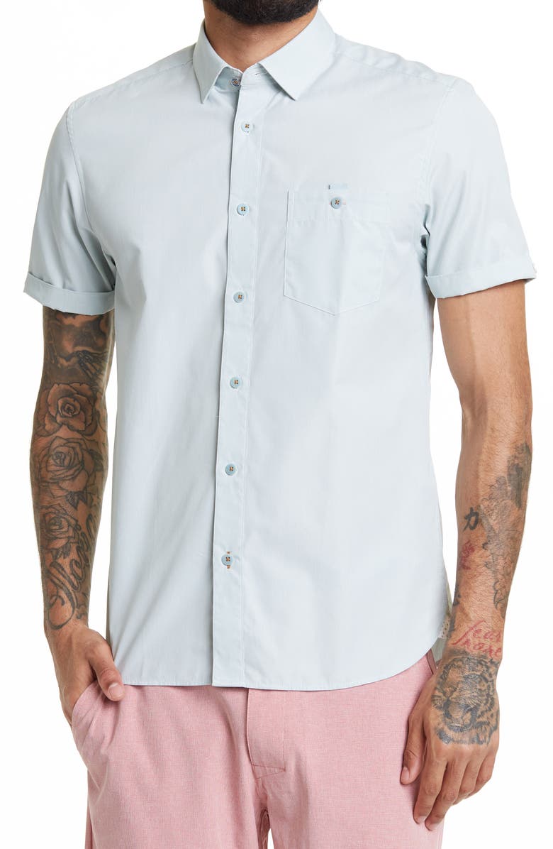 Ted Baker London Sayhi Pinstripe Short Sleeve Button-Up Shirt, Main, color,