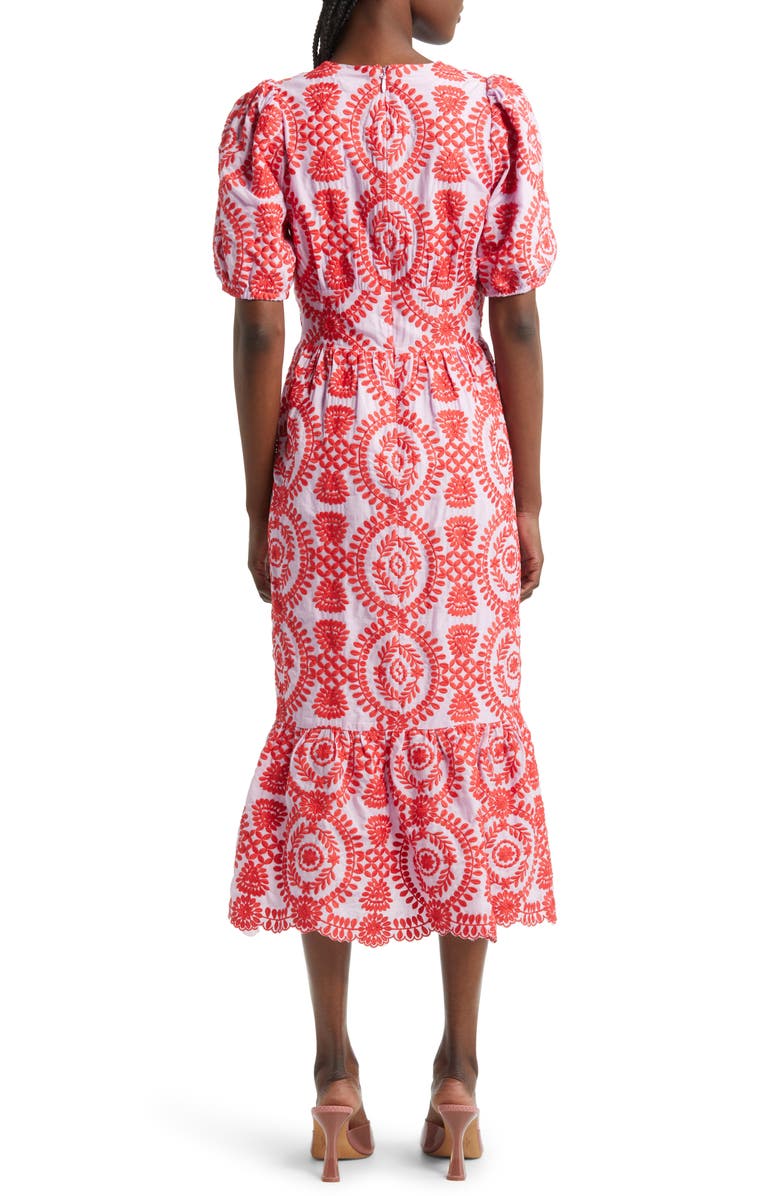 Adelyn Rae Luisa Embroidered Cotton Midi Dress, Alternate, color, 