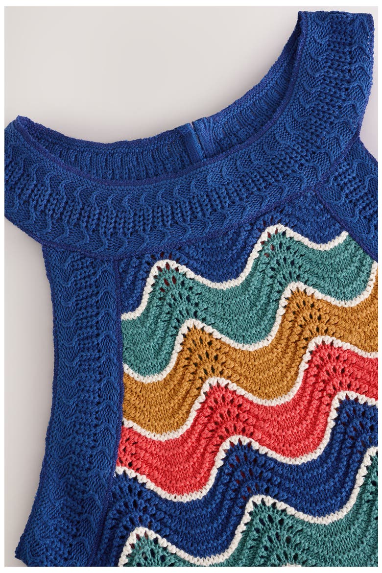 Stripe Open Stitch Sleeveless Cotton Sweater, Alternate, color, BLUE