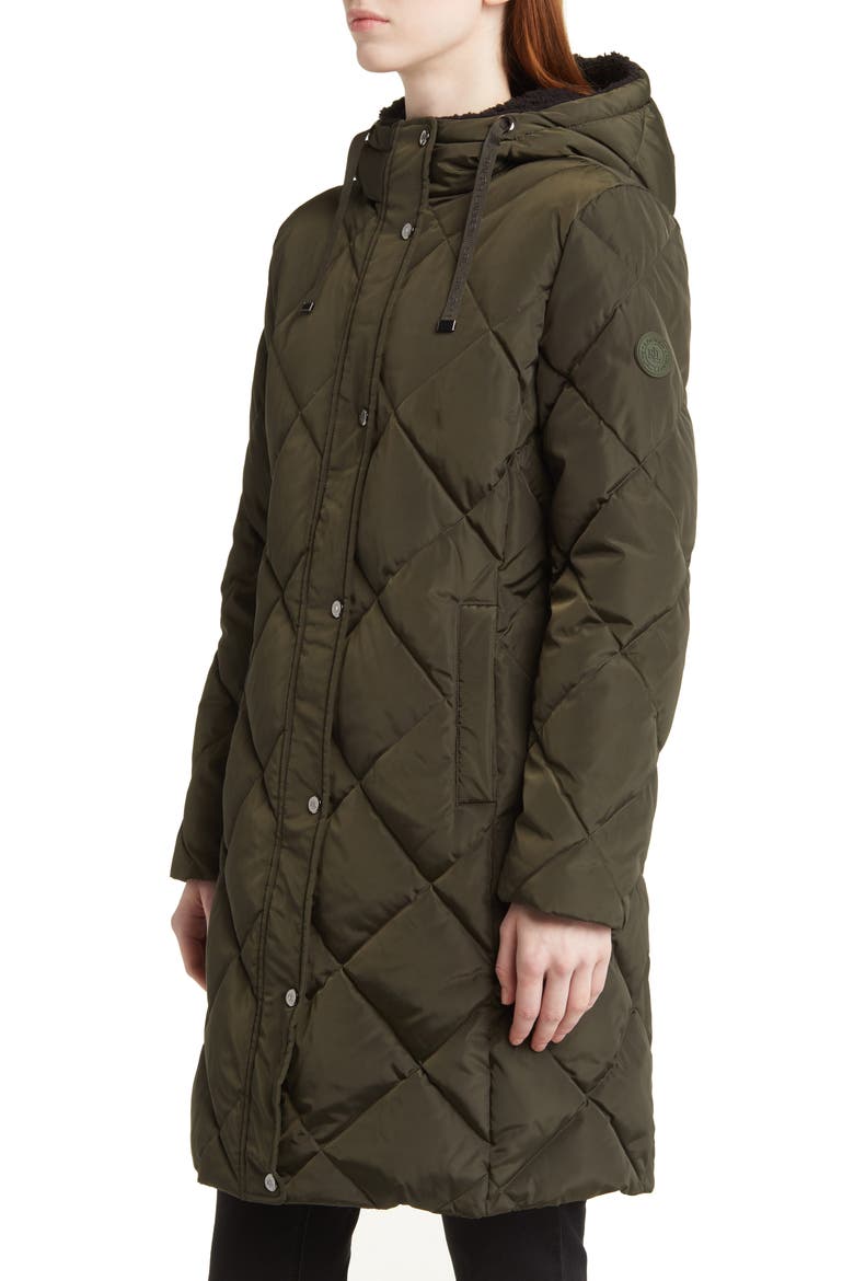 Diamond Quilted Hooded Long Puffer Coat, Alternate, color, LITCHFIELD LODEN