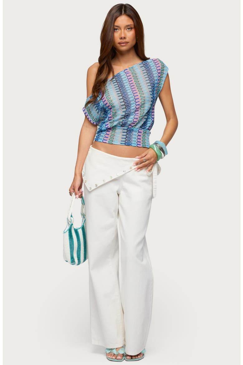 Taniya Zigzag Off the Shoulder Knit Crop Top, Alternate, color, BLUE