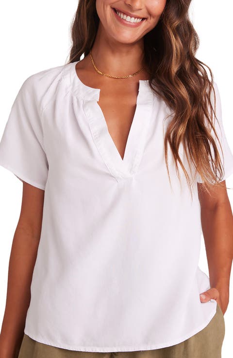 売れ筋商品|||アンクライン カットソー トップス レディース Petite Cotton Striped Puffed-Sleeve Split-Neck Top Surf Blue/Bright White Puff-sleeve Smocked Top In Stripe For Women | J.Crew