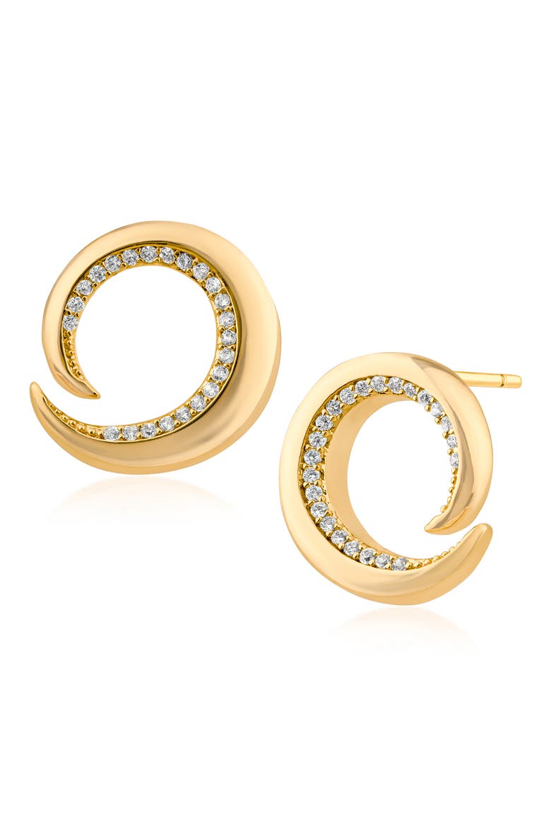Pavé Cubic Zirconia Swirl Stud Earrings, Main, color, GOLD