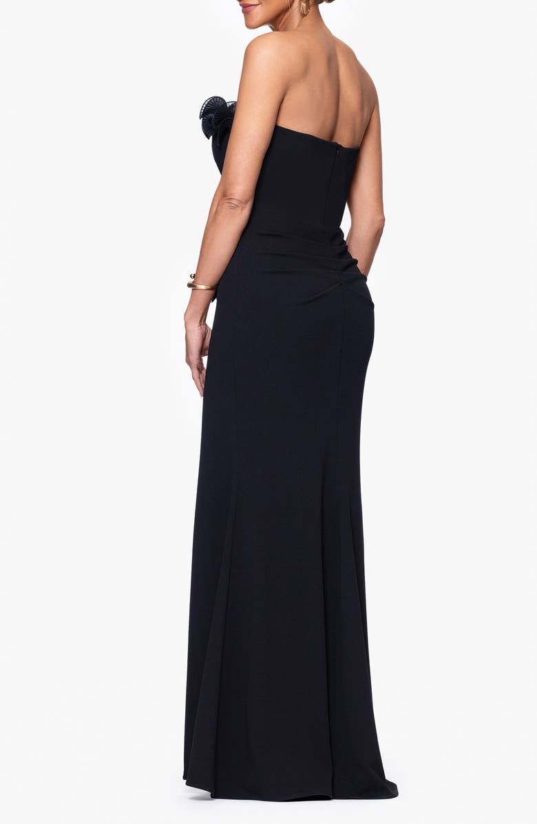 Xscape Evenings Ruffle Detail Strapless Scuba Crepe Sheath Gown, Alternate, color, Black
