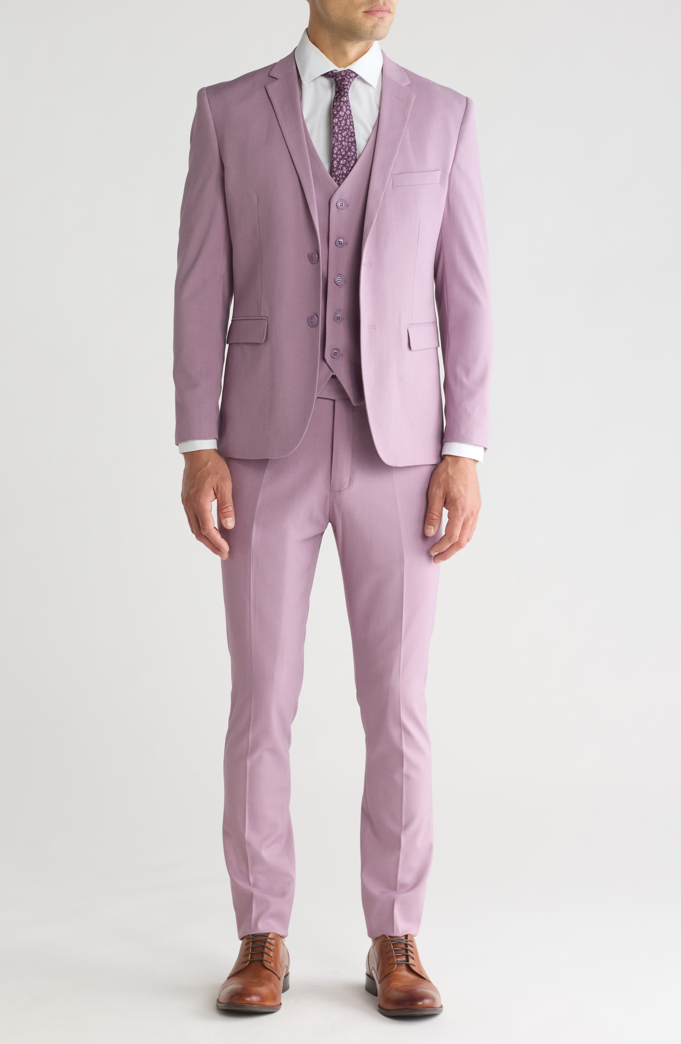 Skinny Fit Solid Stretch Three Piece Suit
