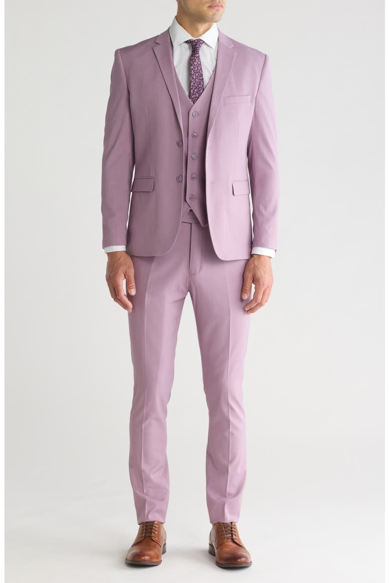 Skinny Fit Solid Stretch Three Piece Suit, Main, color, LILAC