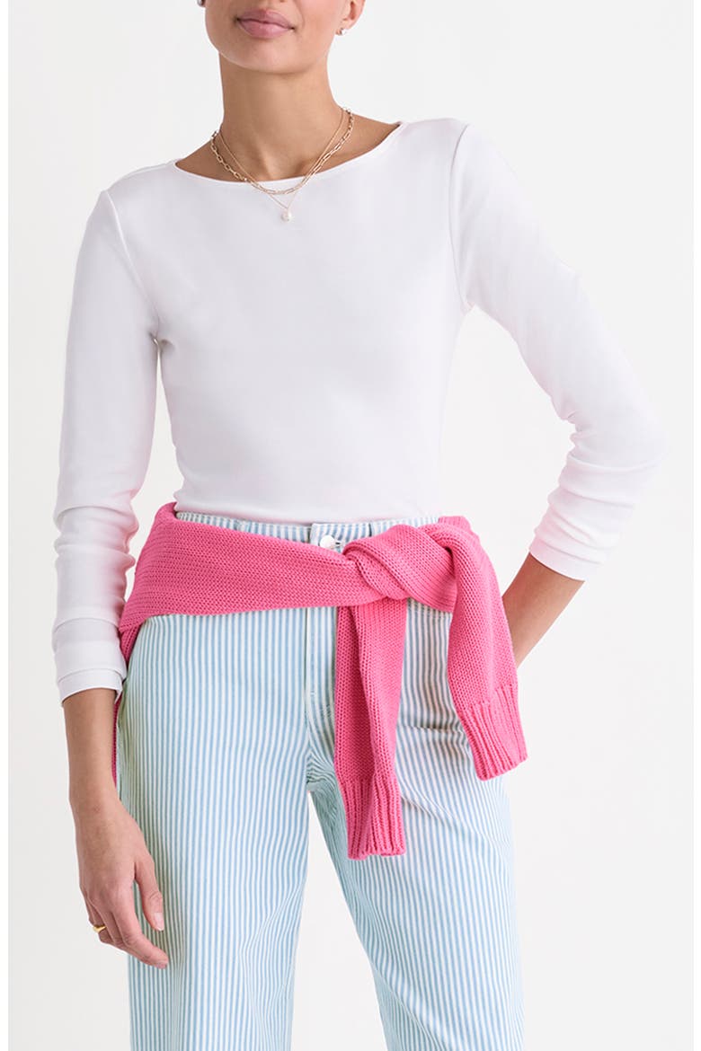 Boat Neck Stretch Cotton Top, Main, color, WHITE CAP