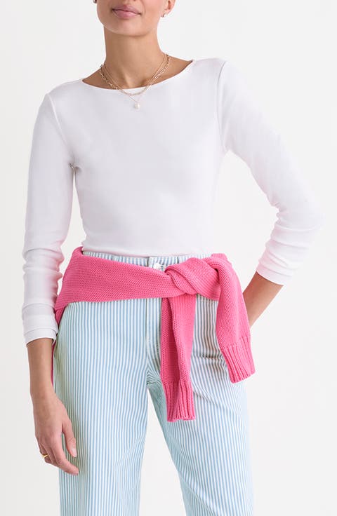 Boat Neck Stretch Cotton Top