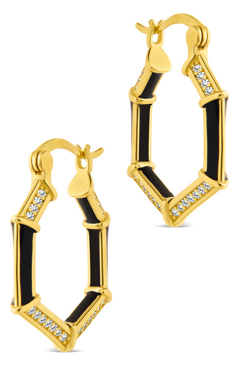 Sterling Forever Lina Enamel & Cubic Zirconia Hoop Earrings, Alternate, color, Gold
