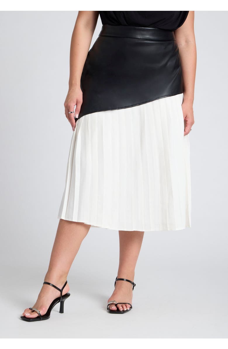 ELOQUII Mixed Media Pleated Skirt, Alternate, color, Black White