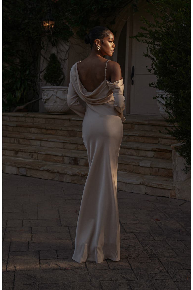 One & Only Long Sleeve Satin Cocktail Dress, Alternate, color, BEIGE