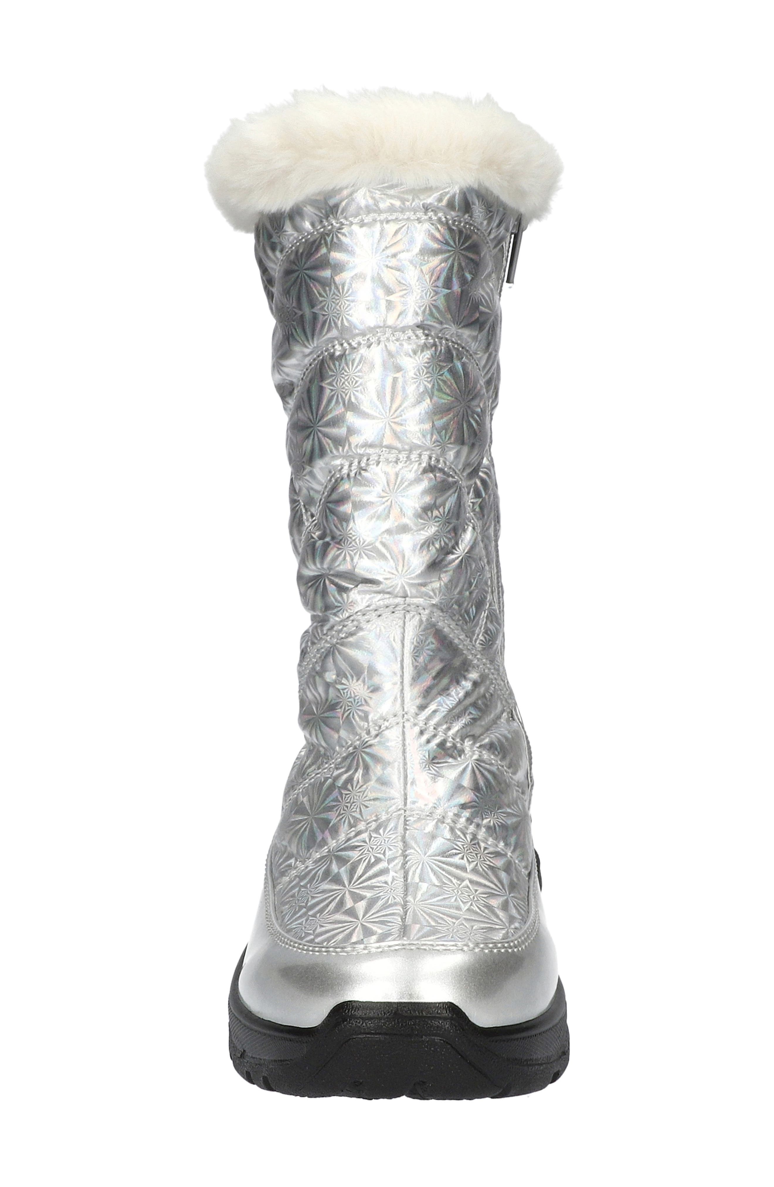 EASY STREET Cuddle Faux Fur Waterproof Boot, Alternate, color, Silver Patent- Nylon-Lined