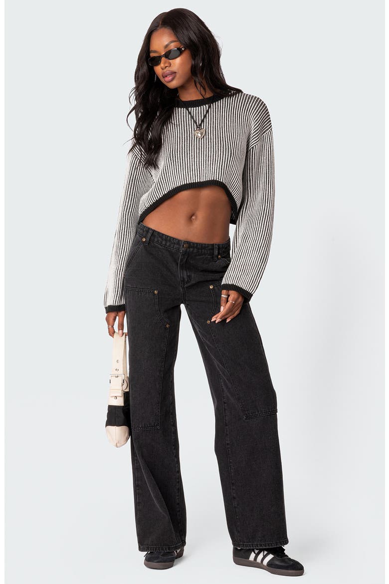 Ayla Low Rise Wide Leg Carpenter Jeans, Alternate, color, BLACK-WASHED