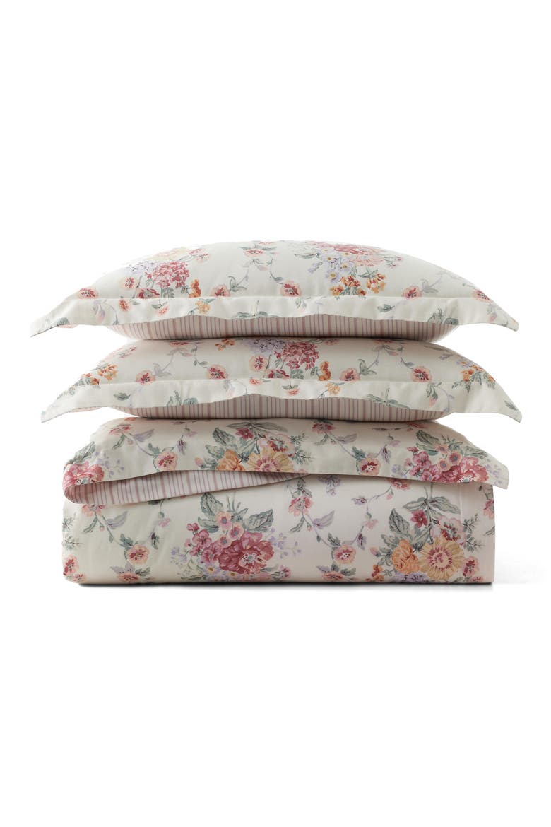 Selina Floral & Stripe Reversible Sateen Duvet Cover & Sham Set, Alternate, color, TRUE CREAM MULTI