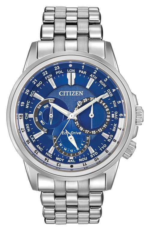 Citizen Calendrier Mens Multi-function Silver Tone Stainless Steel Bracelet Watch Bu2021-51l In Metallic